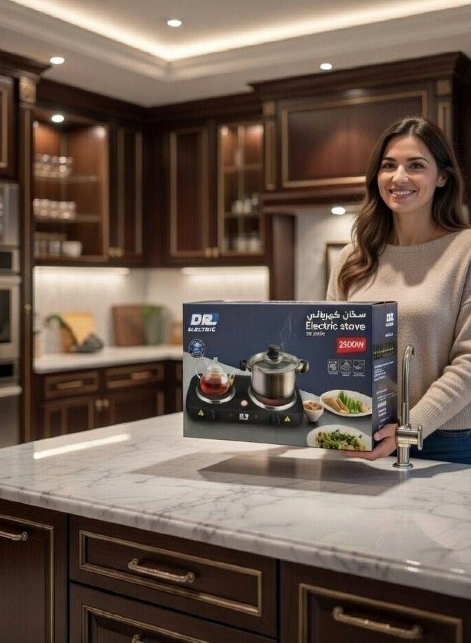 دكتور إلكتريك موقد كهربائي مزدوج 2500 واط، سخان كهربائي بلوحين، أسود، موديل 46×26×6.5 سم موديل DR.25002 - Image 3